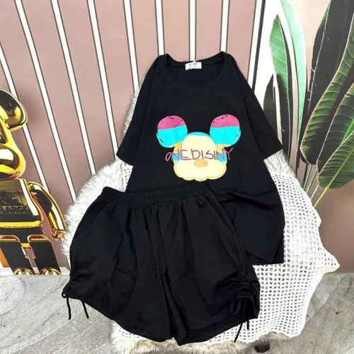 Đồ bộ quần đùi áo tay ngắn in hình đầu chuột mickey