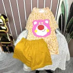 Đồ bộ quần đùi áo tay ngắn in hình đầu gấu hồng