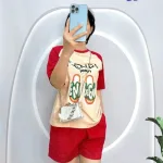 Đồ bộ quần đùi áo tay ngắn in hình đôi dép