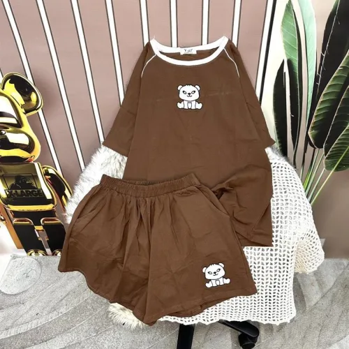 Đồ bộ quần đùi áo tay ngắn in hình gấu trắng nhỏ