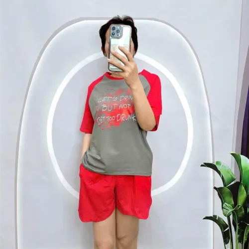 Đồ bộ quần đùi áo tay ngắn in hình loang