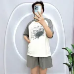 Đồ bộ quần đùi áo tay ngắn in hình loang