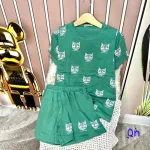 Đồ bộ quần đùi áo tay ngắn in hình mèo nhỏ