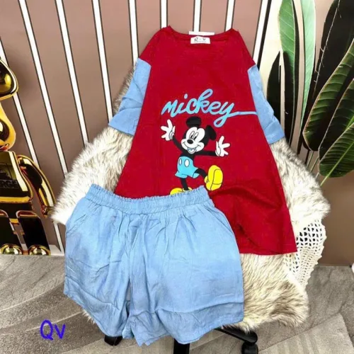 Đồ bộ quần đùi áo tay ngắn in hình mickey