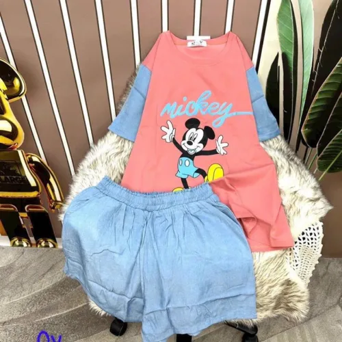 Đồ bộ quần đùi áo tay ngắn in hình mickey