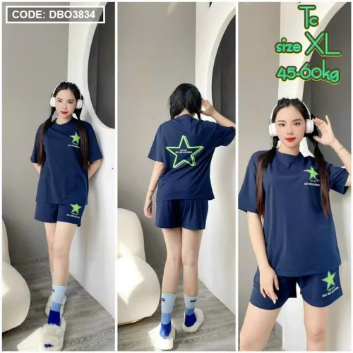 Đồ bộ quần đùi áo tay ngắn in hình sao form rộng