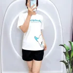 Đồ bộ quần đùi áo tay ngắn in mèo trắng bên hông