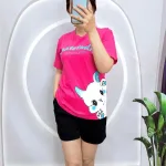 Đồ bộ quần đùi áo tay ngắn in mèo trắng bên hông