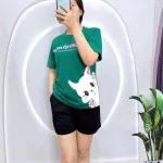 Đồ bộ quần đùi áo tay ngắn in mèo trắng bên hông