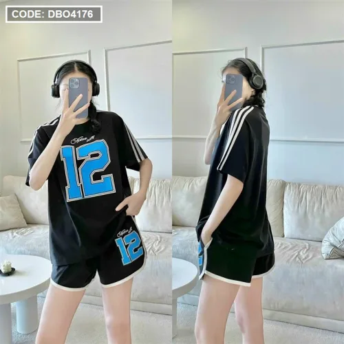 Đồ bộ quần đùi áo tay ngắn in số 12