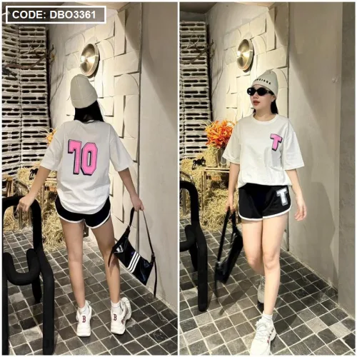 Đồ bộ quần đùi áo tay ngắn in số 70