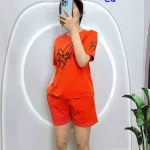 Đồ bộ quần đùi áo tay ngắn in trái tim chữ
