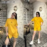 Đồ bộ quần đùi áo tay ngắn phối 2 sọc viền in chữ s