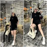 Đồ bộ quần đùi áo tay ngắn phối 2 sọc viền in chữ s