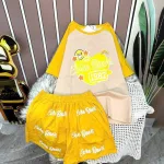 Đồ bộ quần đùi áo tay ngắn phối tay màu in hình