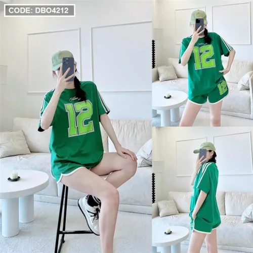 Đồ bộ quần đùi áo tay ngắn phối viền in số 12