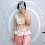 Đồ bộ quần đùi áo xòe dây bèo họa tiết