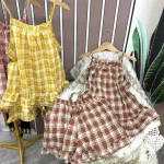 Đồ bộ quần đùi áo yếm dây caro măc nhà