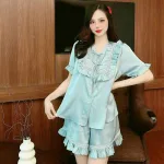 Đồ bộ quần đùi bèo áo tay ngắn bèo màu trơn