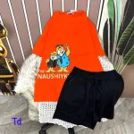 Đồ bộ quần đùi đen áo tay ngắn cổ tròn in hình