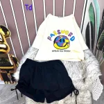 Đồ bộ quần đùi đen áo tay ngắn in hình