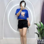 Đồ bộ quần đùi đen rút dây áo tay ngắn in hình