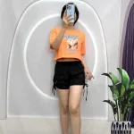 Đồ bộ quần đùi đen rút dây áo tay ngắn in hình