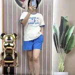Đồ bộ quần đùi màu áo tay ngắn in chữ