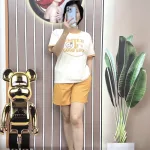 Đồ bộ quần đùi màu áo tay ngắn in chữ