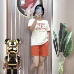 Đồ bộ quần đùi màu áo tay ngắn in chữ