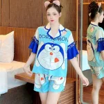 Đồ bộ quần đùi pijama áo tay ngắn cổ bẻ hoạ tiết