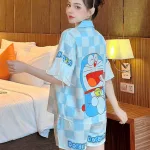 Đồ bộ quần đùi pijama áo tay ngắn cổ bẻ hoạ tiết