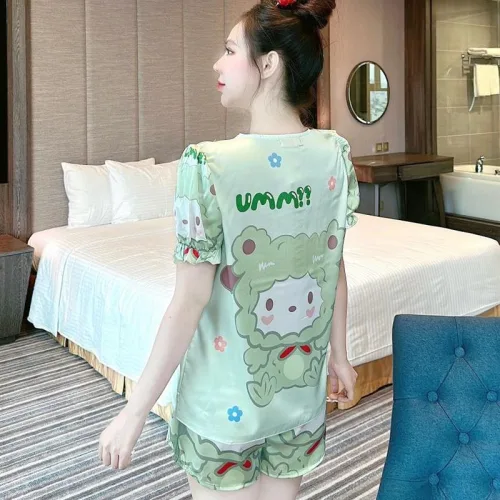 Đồ bộ quần đùi pijama áo tay ngắn cổ vuông hoạ tiết