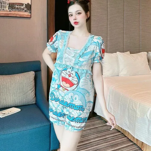 Đồ bộ quần đùi pijama áo tay ngắn cổ vuông hoạ tiết