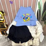 Đồ bộ quần đùi rút dây áo crop tay ngắn in hình