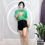 Đồ bộ quần đùi rút dây áo croptop tay ngắn in hình