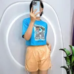 Đồ bộ quần đùi rút dây áo tay ngắn crop in hình