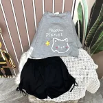 Đồ bộ quần đùi rút dây áo tay ngắn crop in hình