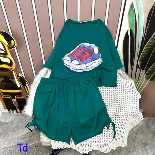 Đồ bộ quần đùi rút dây áo tay ngắn croptop in hình