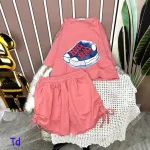 Đồ bộ quần đùi rút dây áo tay ngắn croptop in hình