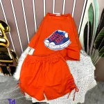 Đồ bộ quần đùi rút dây áo tay ngắn croptop in hình