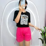 Đồ bộ quần đùi rút dây áo tay ngắn in chữ R