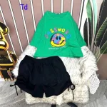 Đồ bộ quần đùi rút dây áo tay ngắn in hình