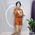 Đồ bộ quần đùi rút dây áo tay ngắn in hình