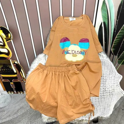 Đồ bộ quần đùi rút dây áo tay ngắn in hình chuột mickey