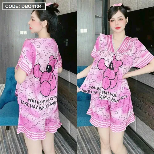 Đồ bộ quần đùi viền bèo áo tay ngắn cổ v phối viền bèo