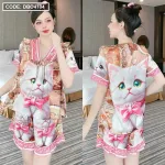Đồ bộ quần đùi viền bèo áo tay ngắn cổ v phối viền bèo