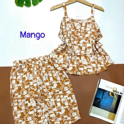 Đồ bộ quần lửng áo dây 1 tầng hoạ tiết