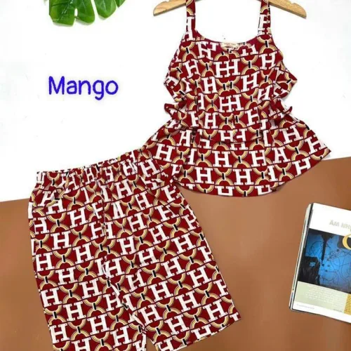 Đồ bộ quần lửng áo dây hoạ tiết mặc nhà