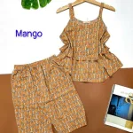 Đồ bộ quần lửng áo dây hoạ tiết mặc nhà